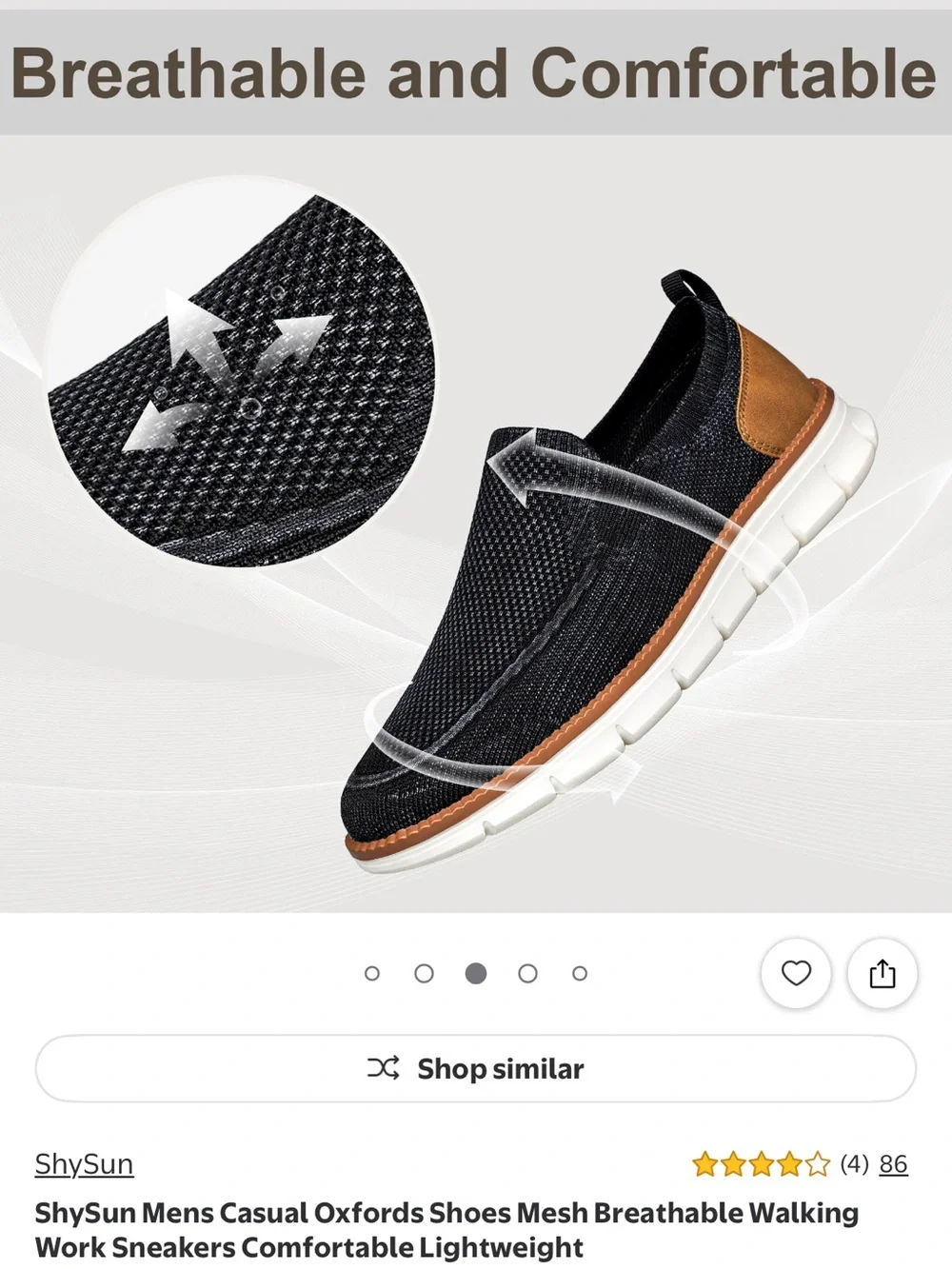 Size 12 Men's Casual Slip-On Mesh Sneaker - Black with Brown Accent